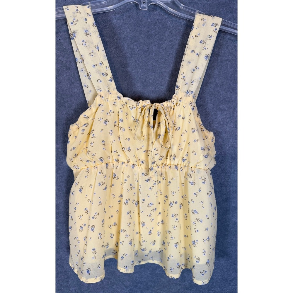 Sugar Lips Top M Yellow Floral Babydoll Tie Front Chiffon Fairy Cottagecore Cami
